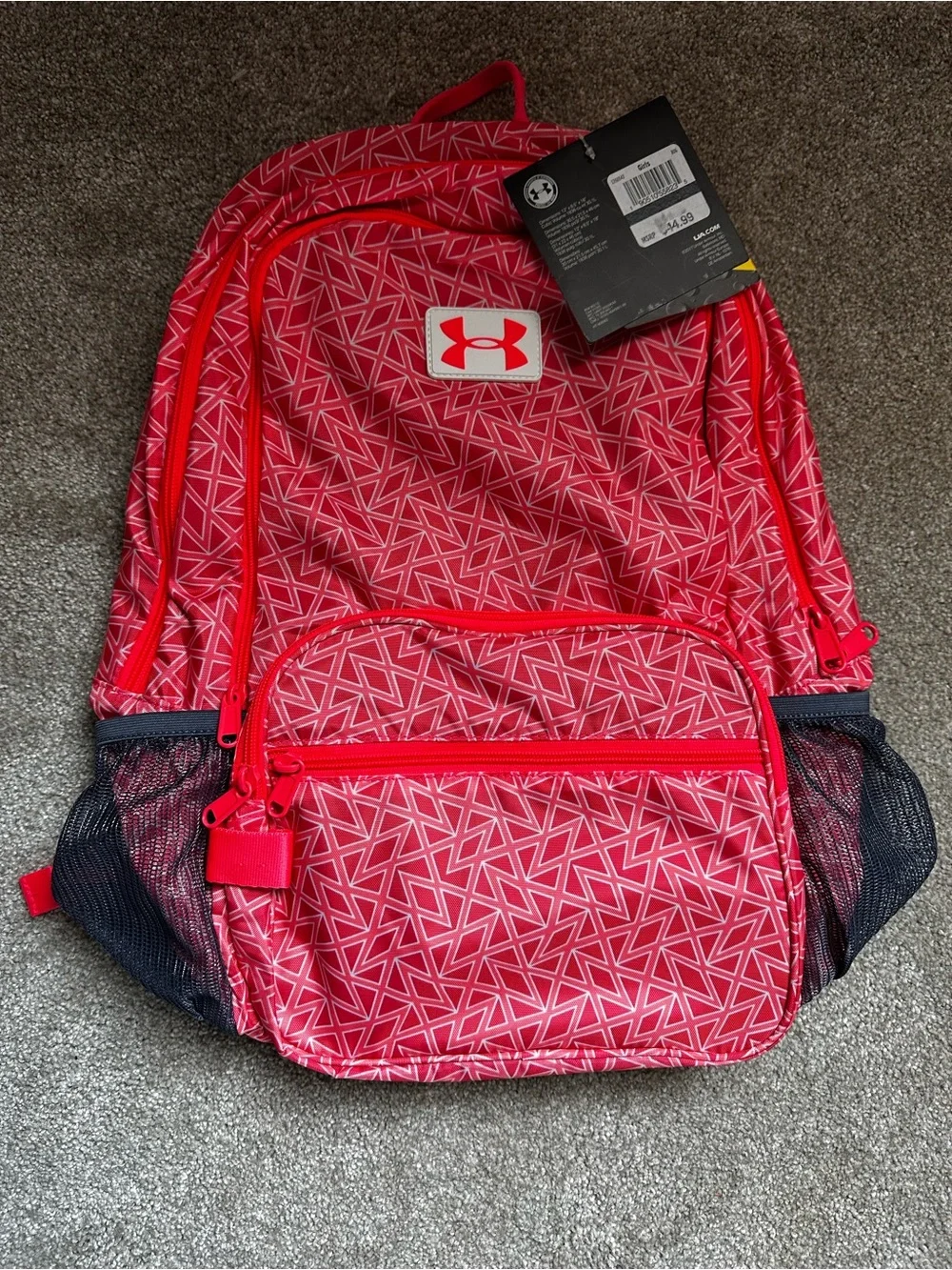 Under Armour Girls Pink Geometric Pattern Backpack NWT
